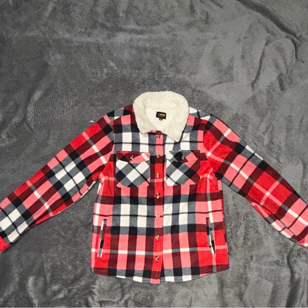 Red Plaid Sherpa-Lined Utility Jacket - Women’s M